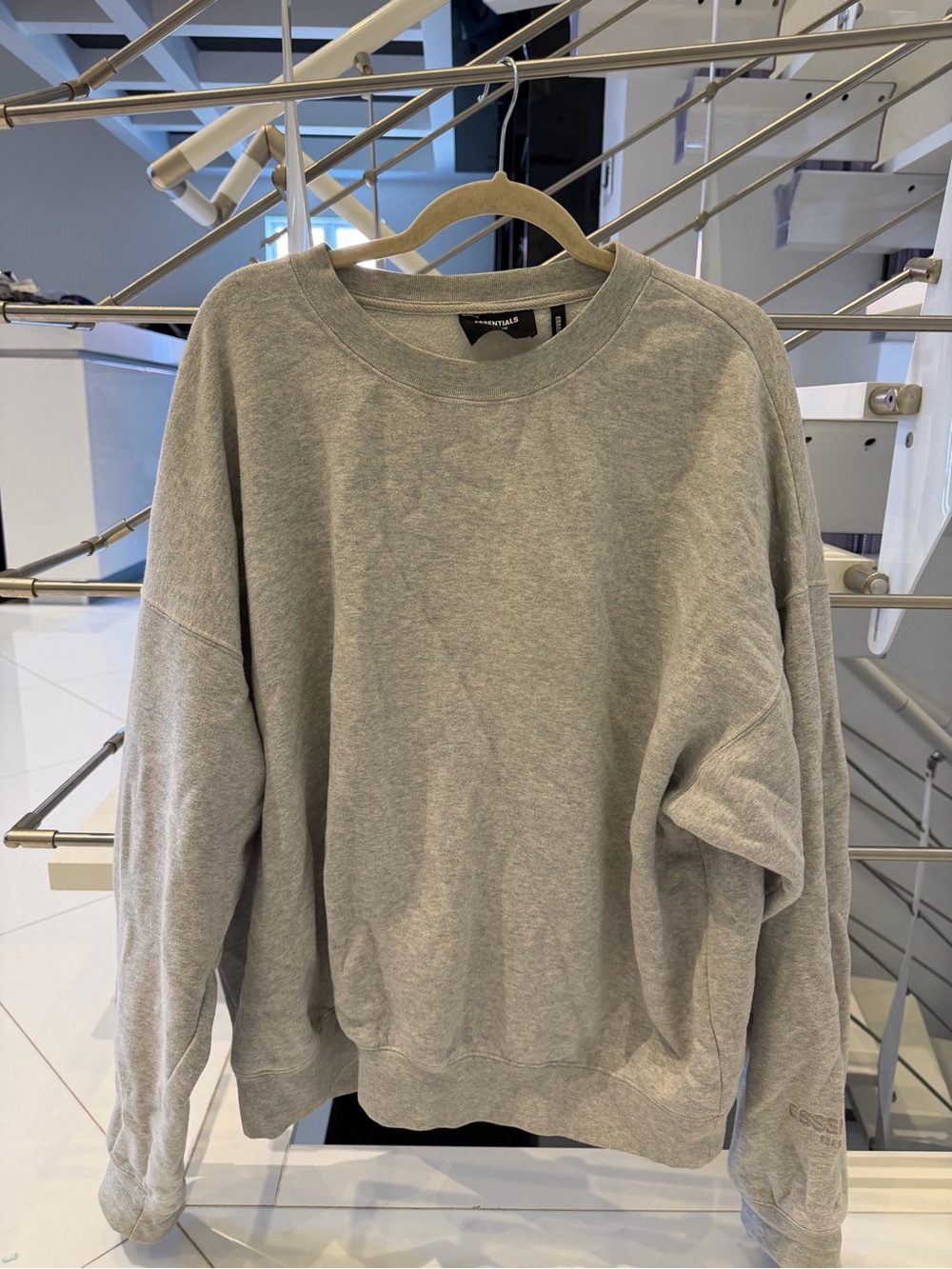 ESSENTIALS Crewneck Sweatshirt in Light Gray with Logo